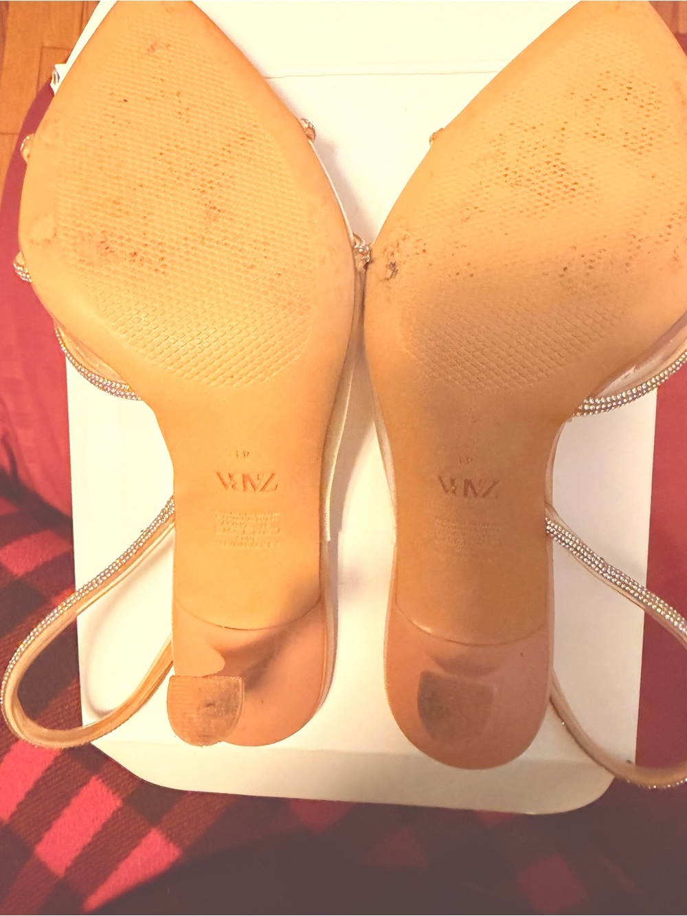 ZARA Tan Pointed Slingback Mules with Rhinestone Straps - Picture 3 of 3